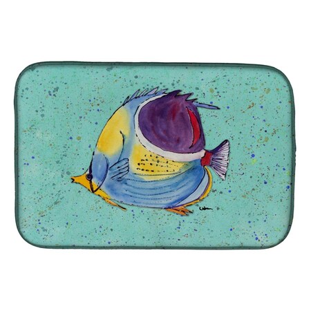 Carolines Treasures Tropical Fish on Teal Dish Drying Mat 8576DDM
